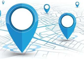 GPS.navigator pin blue color mock up with map on white background. vector illustration